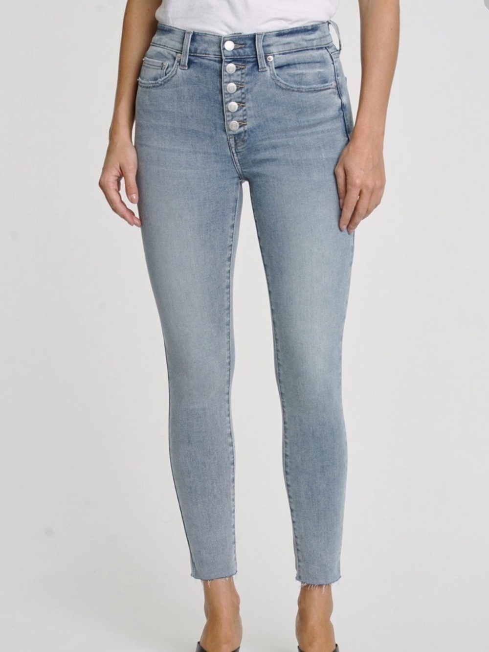 Pistola High Rise Button Fly Skinny  Jeans Light Wash Raw Hem Size 27 - Picture 2 of 12